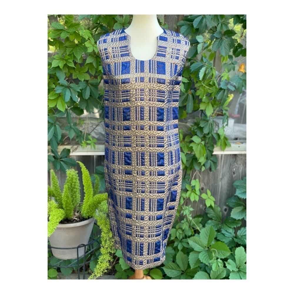 Vintage 50s Gold Metallic Brocade MIDI Dress Formal Cleopatra